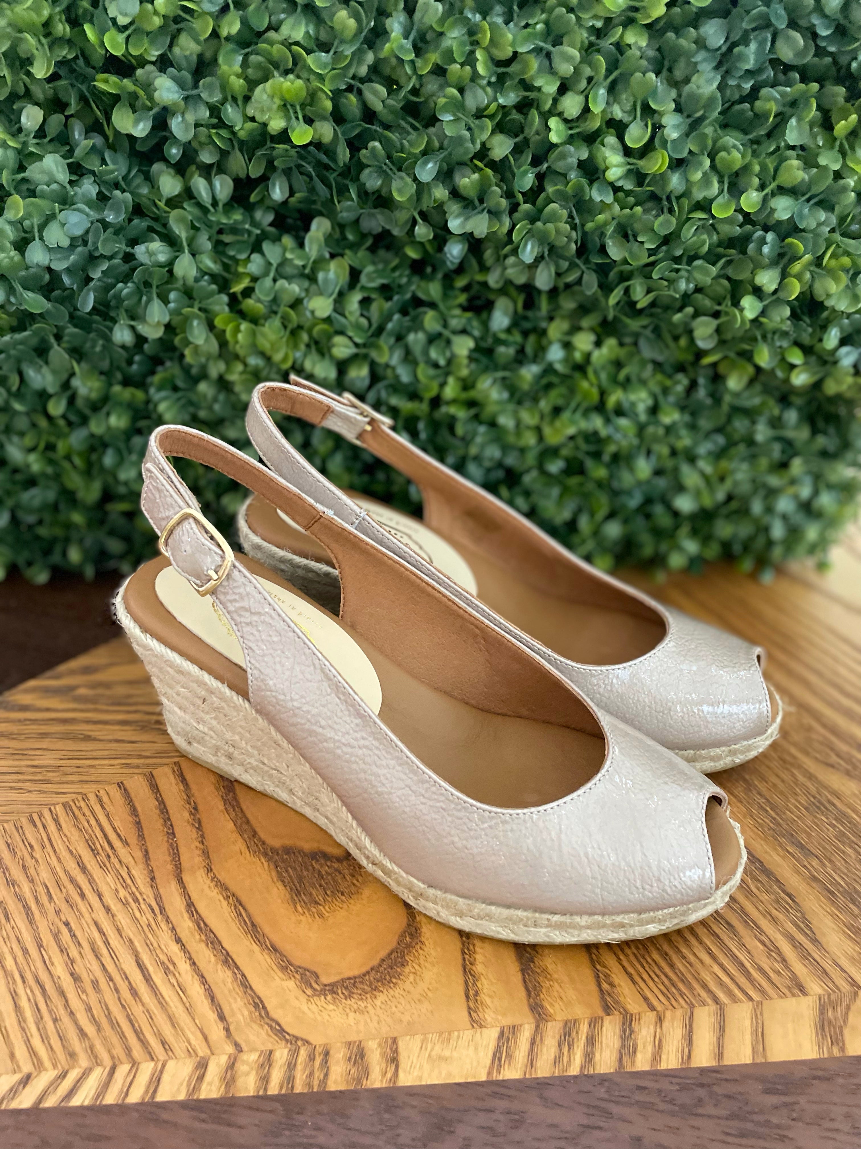 Espadrille Wedges in Beige Leather