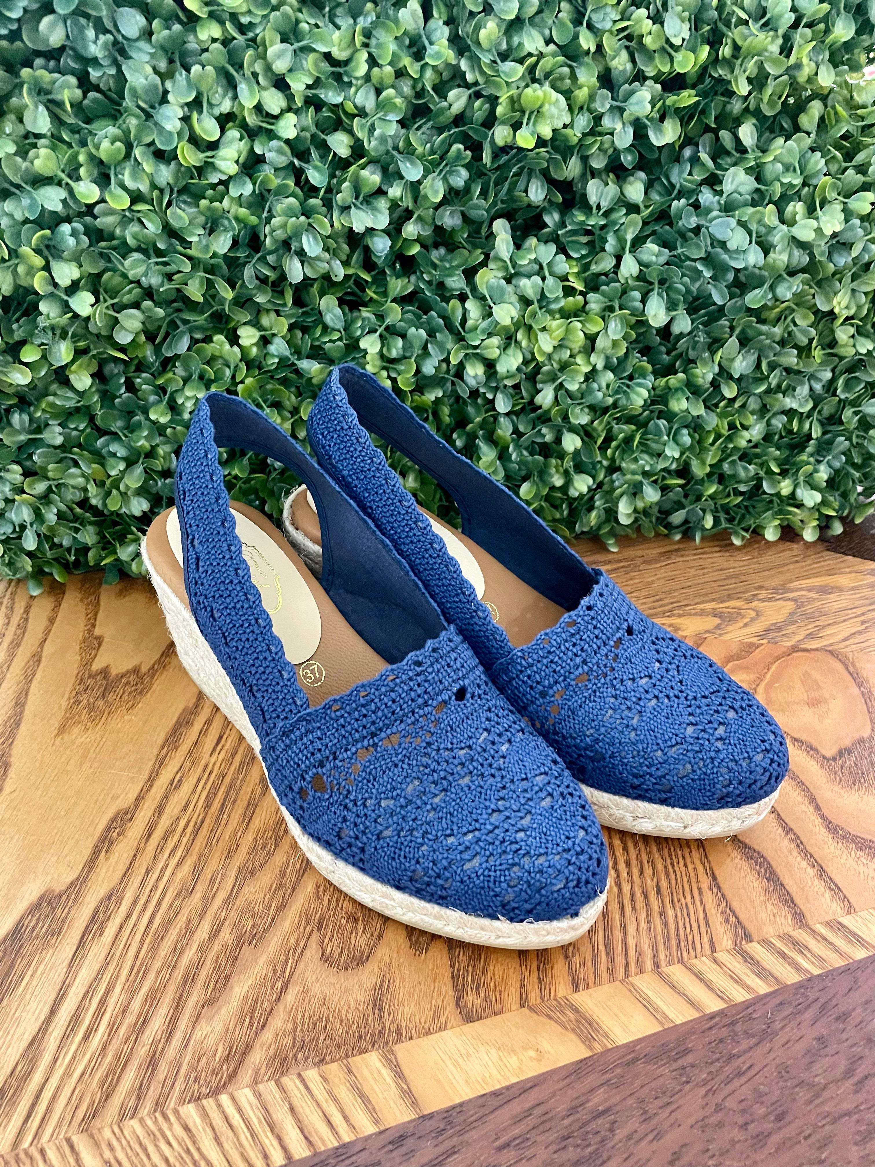 Espadrille Wedges in Marine Lace