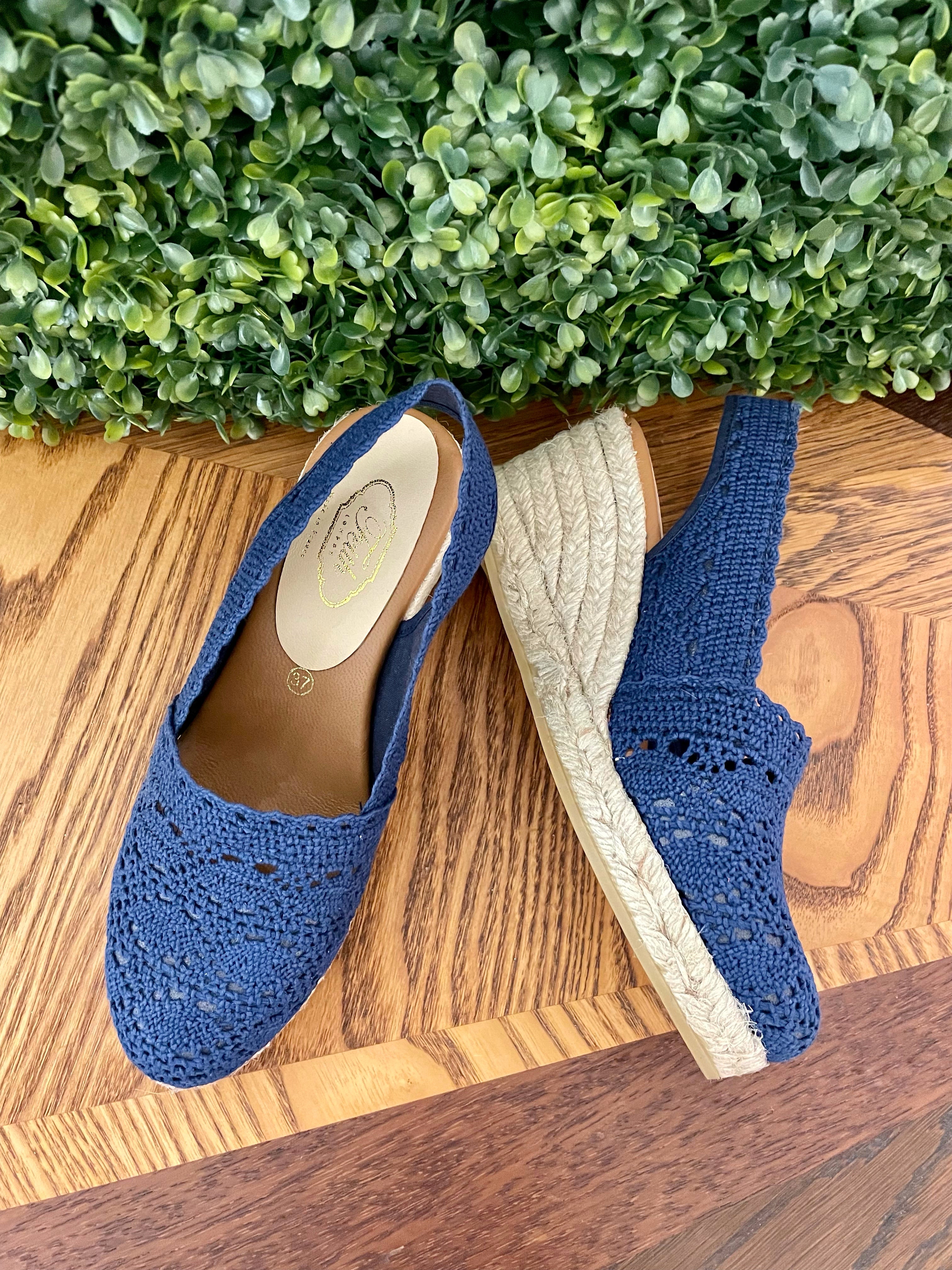 Espadrille Wedges in Marine Lace