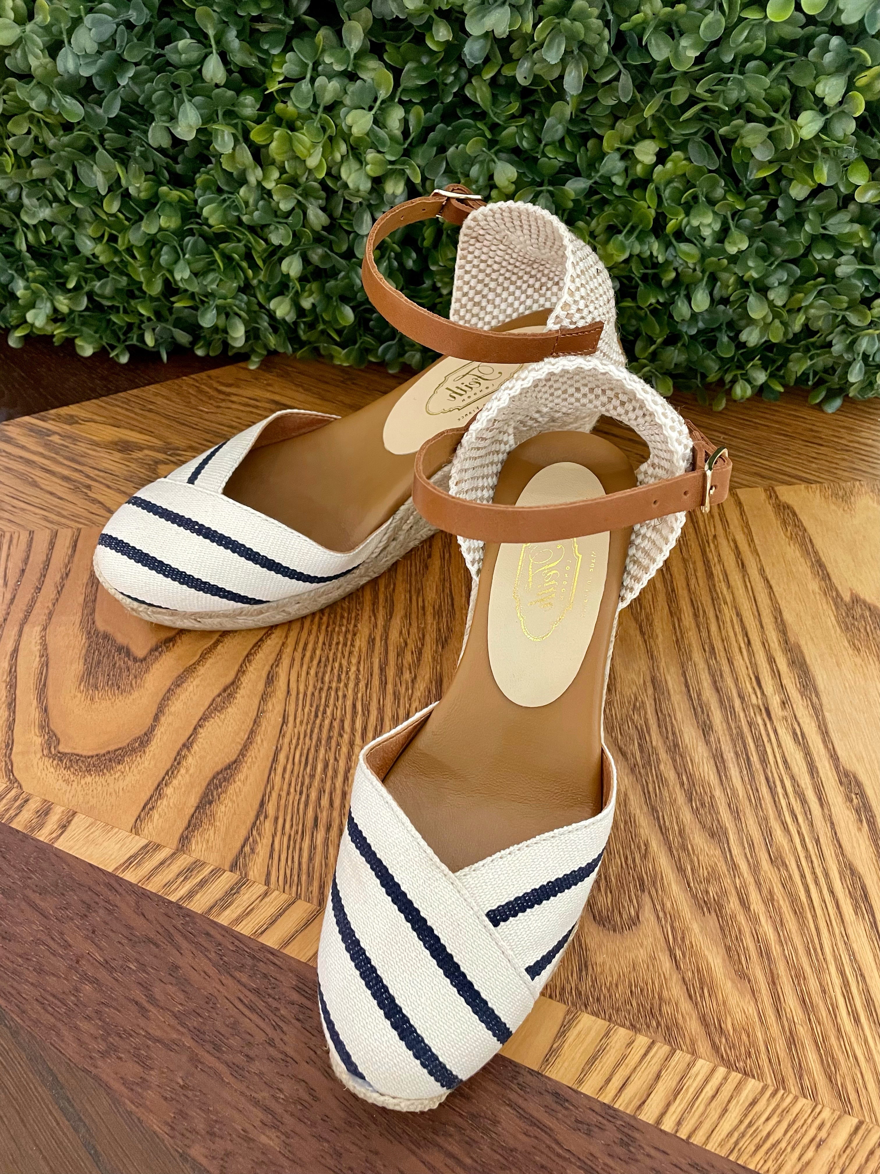 Espadrille Boucle Wedges in Navy Stripes