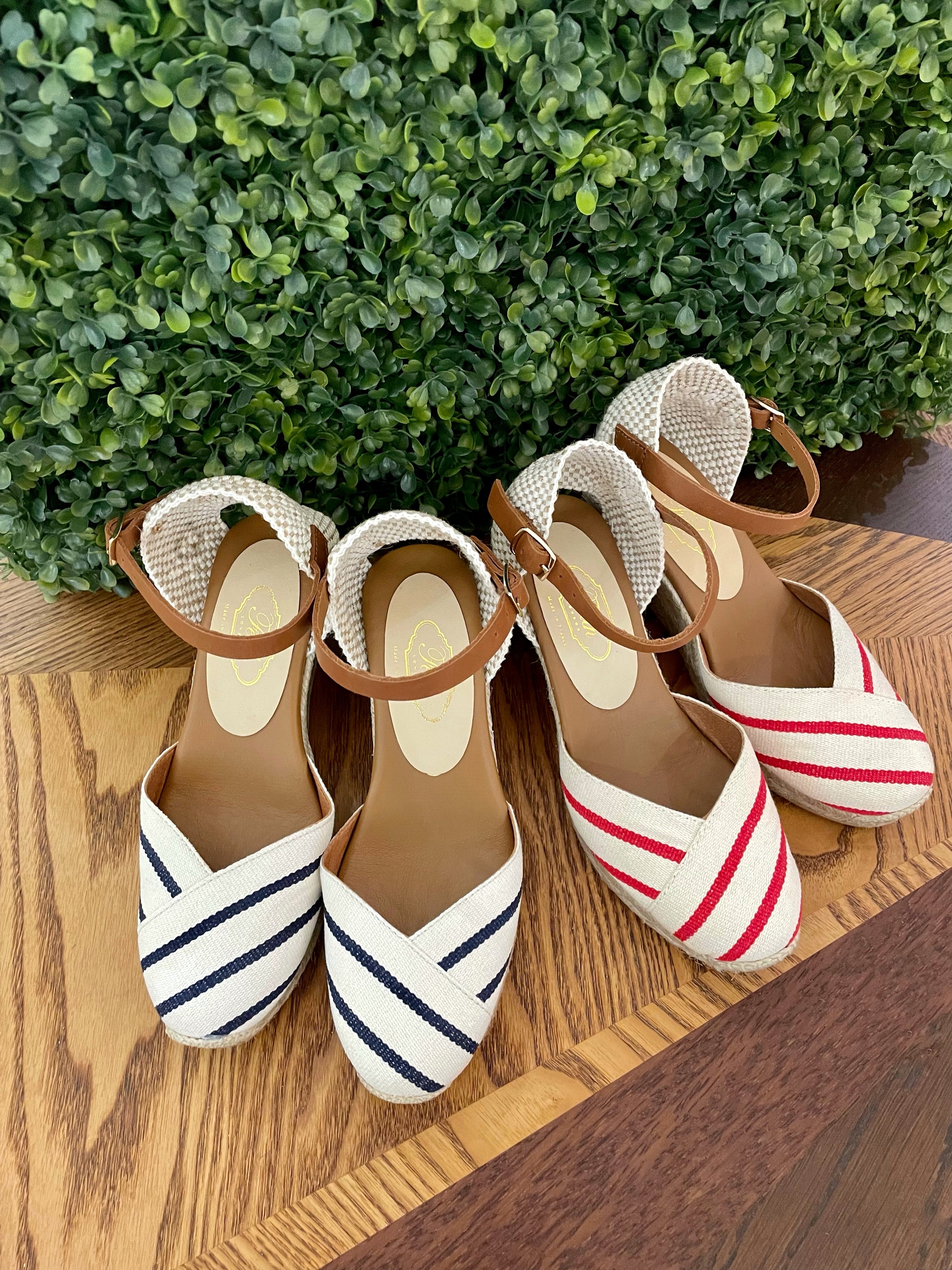 Espadrille Boucle Wedges in Navy Stripes