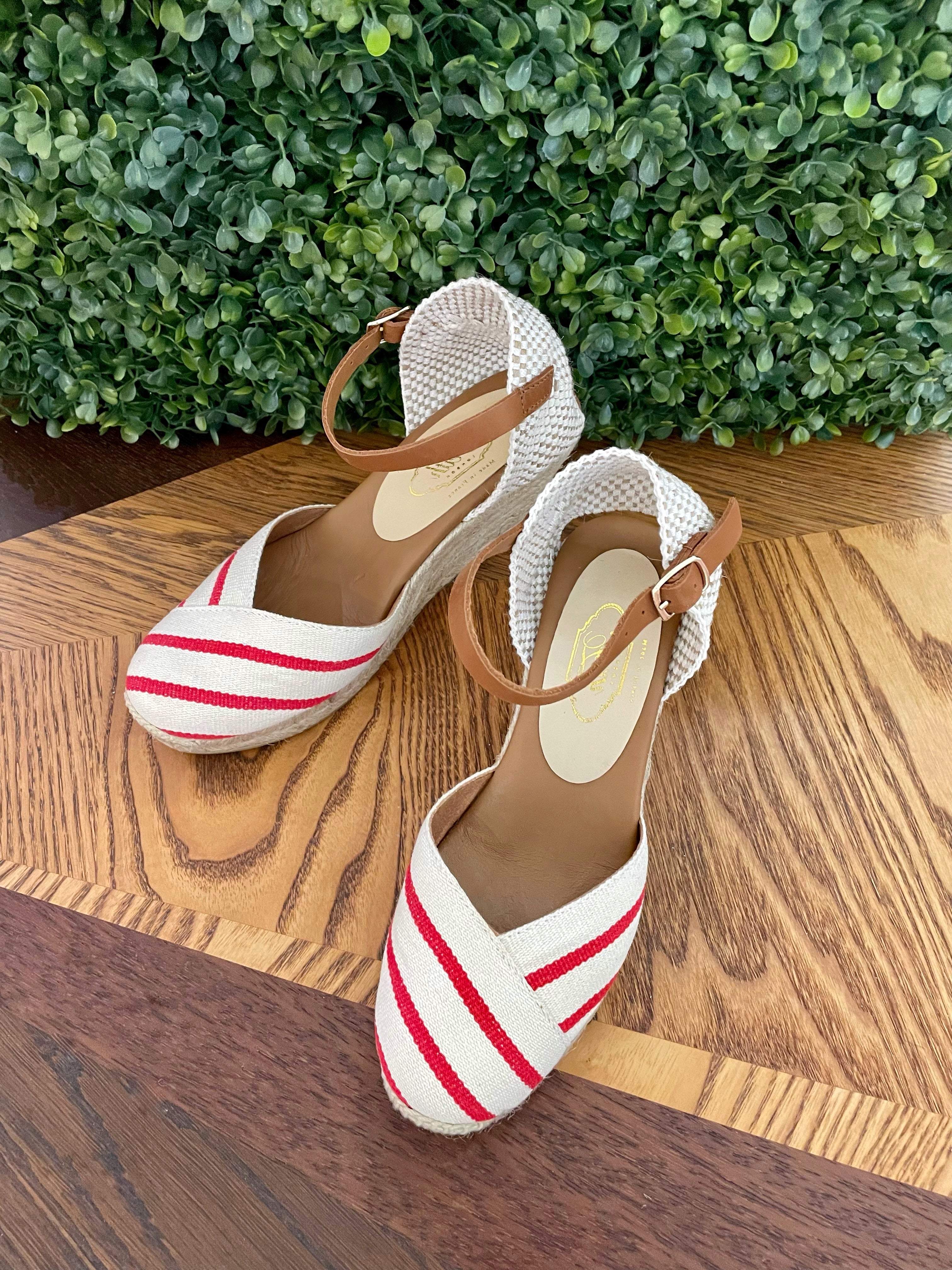 Espadrille Boucle Wedges in Red Stripes